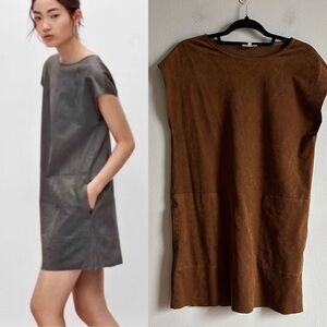 Aritzia Wilfred Free Sz S Nori Faux Suede Brown Relaxed Mini Dress